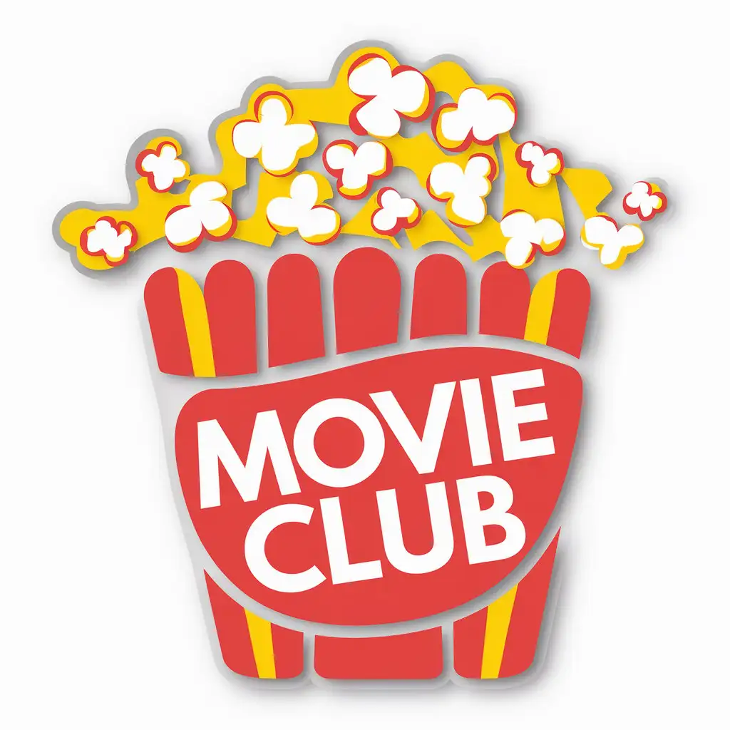 LOGO Design for Movie Club Vibrant Red and Yellow Popcorn Tub with White Text