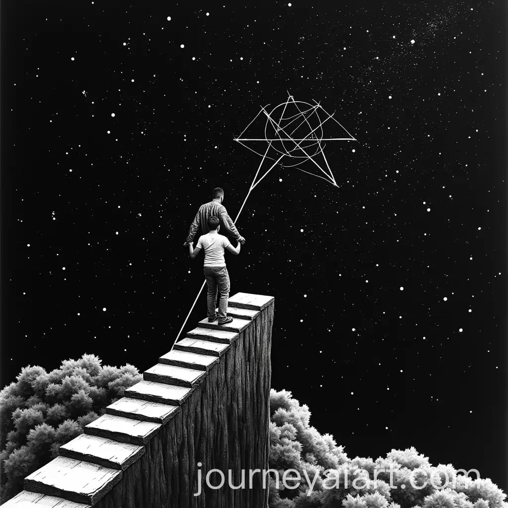 Strong-Man-Climbing-Stairs-with-Pentagram-Stars-and-Motivational-Quote