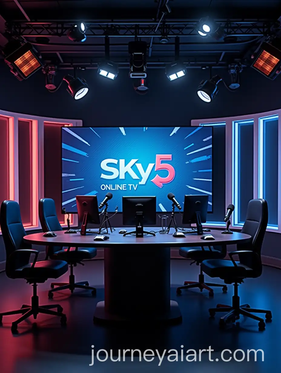 Modern-Broadcast-Studio-with-Computers-Microphones-and-SKY5-ONLINE-TV-Screen
