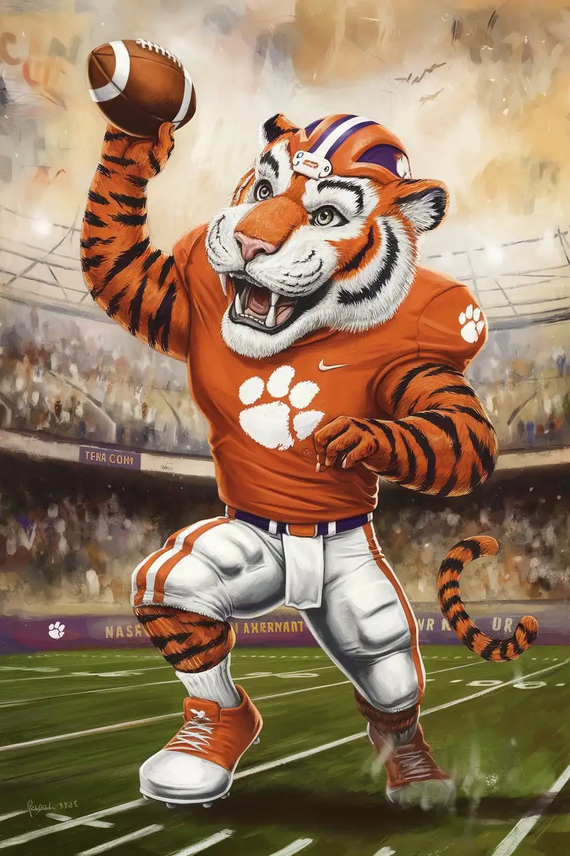 Clemson-Mascot-Spiking-a-Football-in-Action