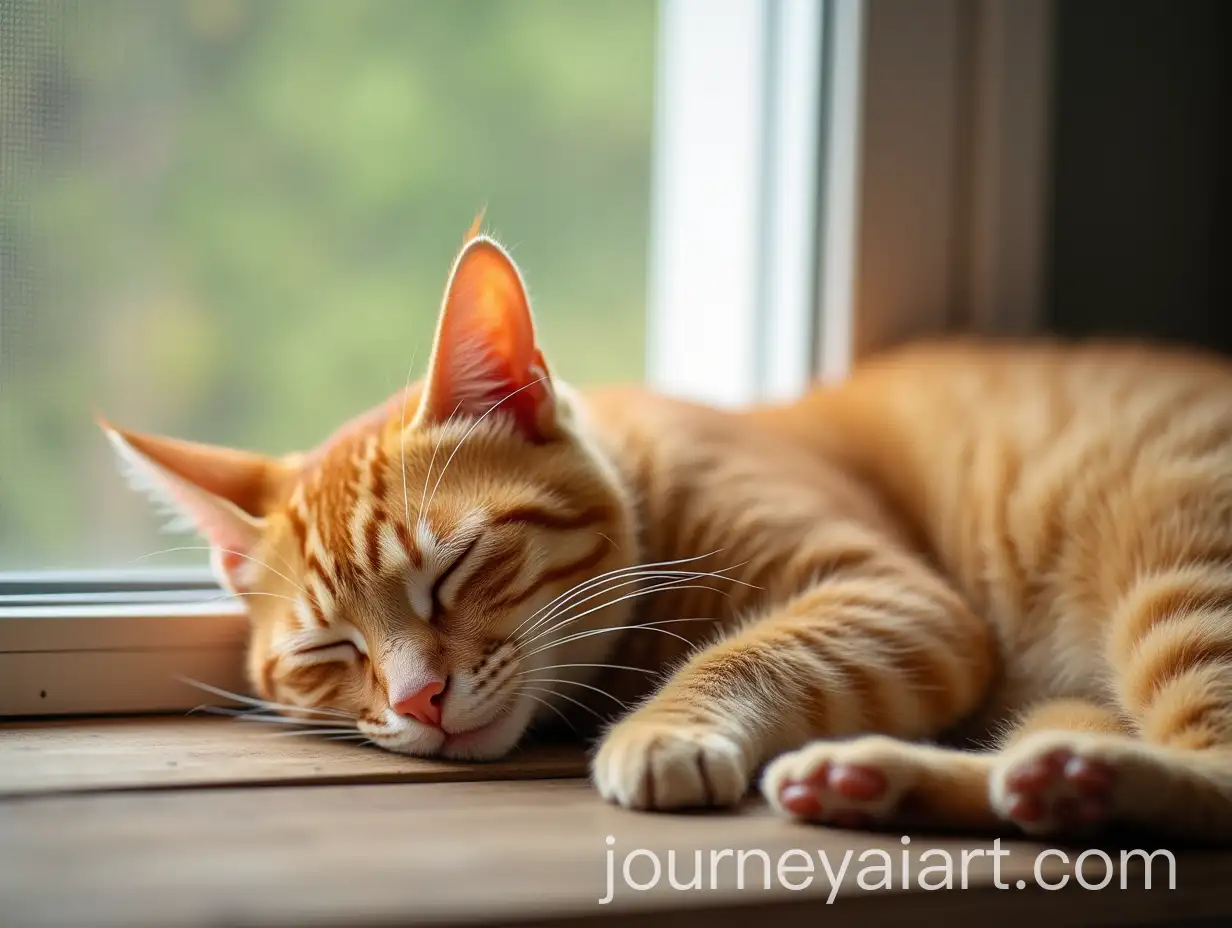 Orange-Cat-Sleeping-Peacefully-on-a-Sunlit-Windowsill