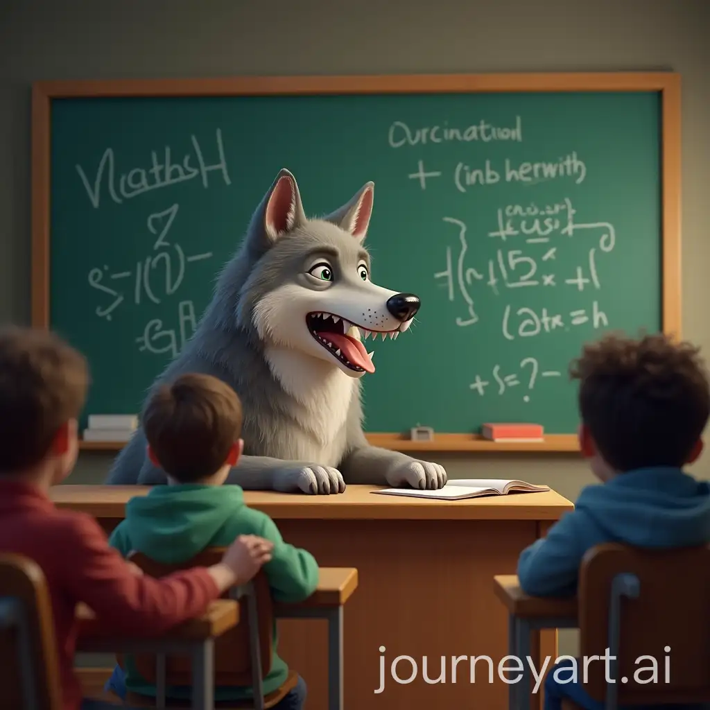 Wolf-Teacher-Teaching-Math-to-Students-in-a-Classroom