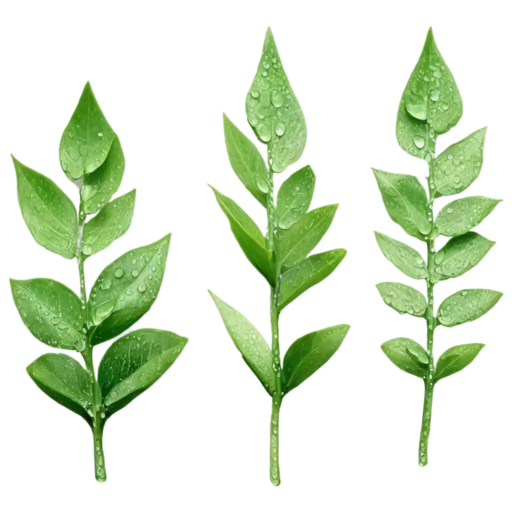 Stack-of-Plant-Leaves-with-Water-Drops-PNG-HighQuality-Transparent-Image-for-Creative-Projects