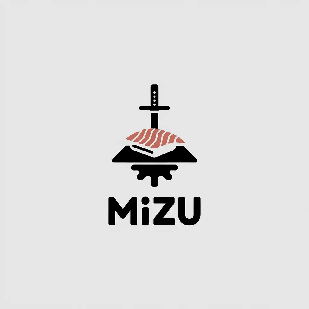 LOGO Design for Mizu Minimalistic Katana Piercing Sushi in Vector Style