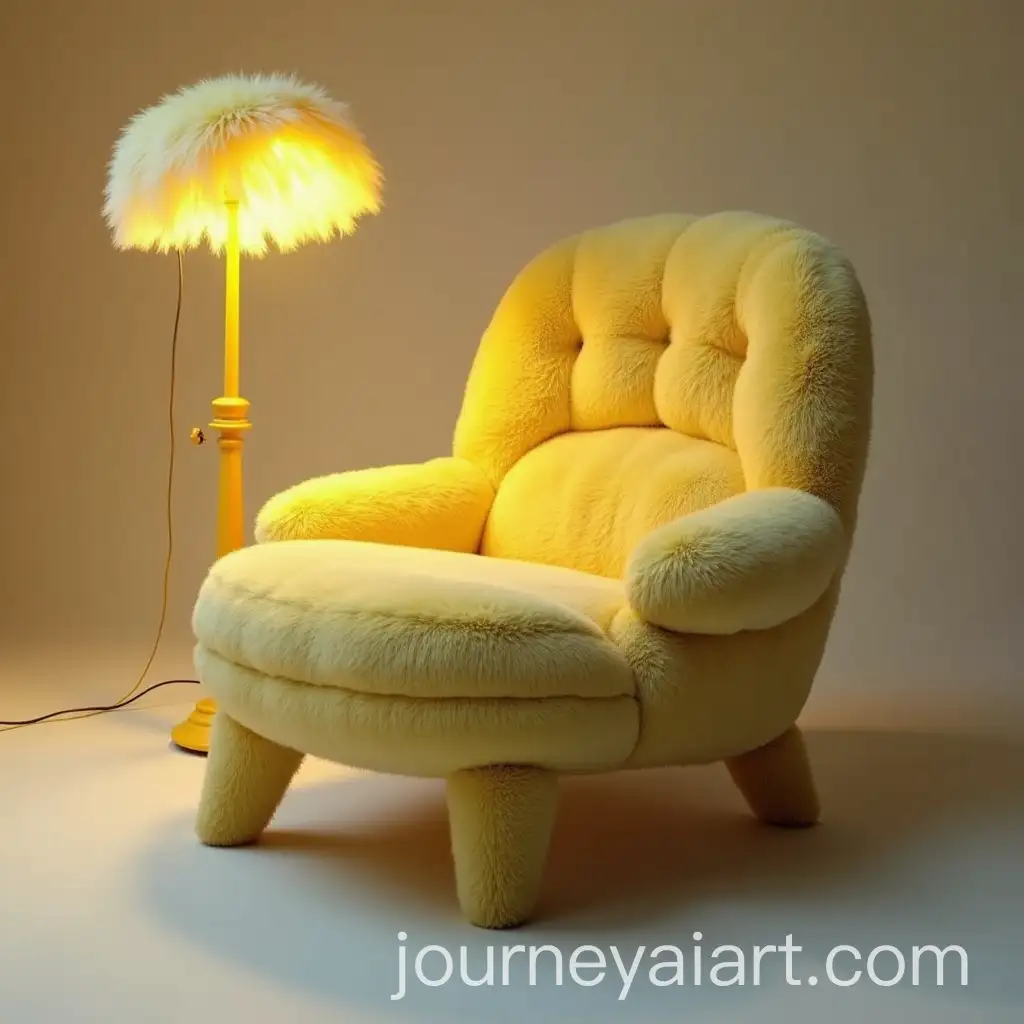 Contemporary-Design-Chair-with-Unique-YellowGray-Fluffy-Form-and-Lamp