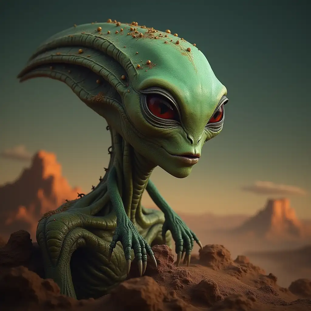 A userirdisch alien, on a wüsten planet