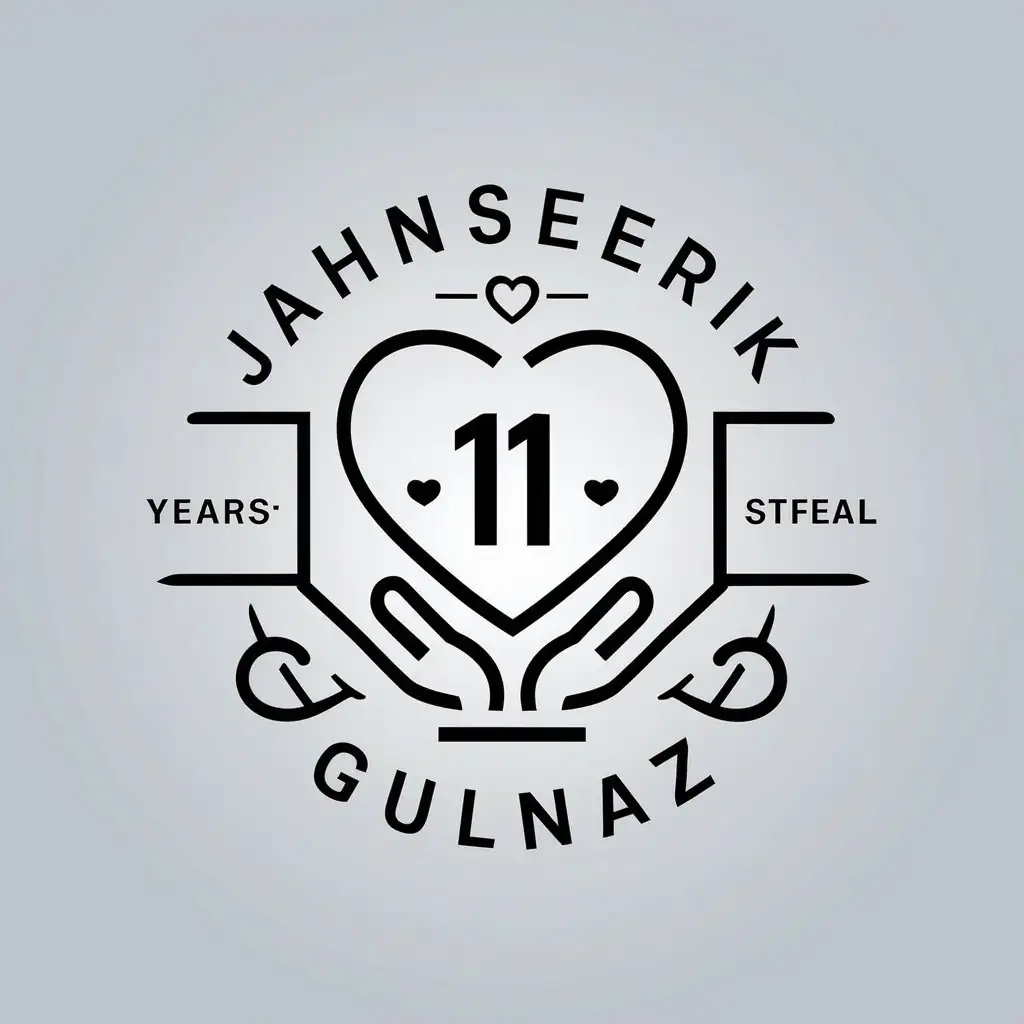 a vector logo design,with the text "JAHNSERIK GULNAZ", main symbol:11 years of marriage, heart, steel,complex,be used in Home Family industry,clear background