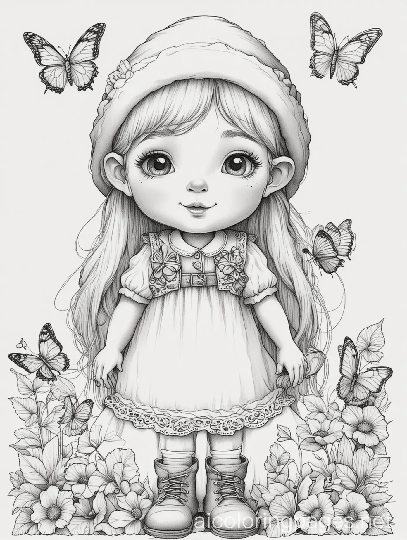 Charming-Young-Gnome-Surrounded-by-Butterflies-for-Kids-Coloring