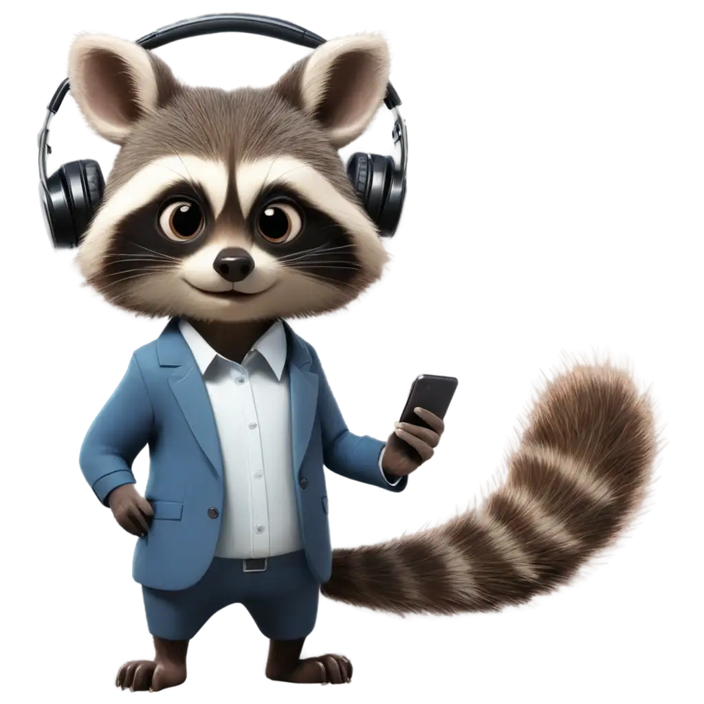 Cartoon-Raccoon-with-Headphones-PNG-Image-Enjoyable-Music-Listening