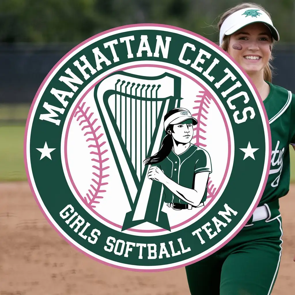 LOGO Design for Manhattan Celtics Girls Softball Team Playful Softball Theme in Celtic Green White and Pink