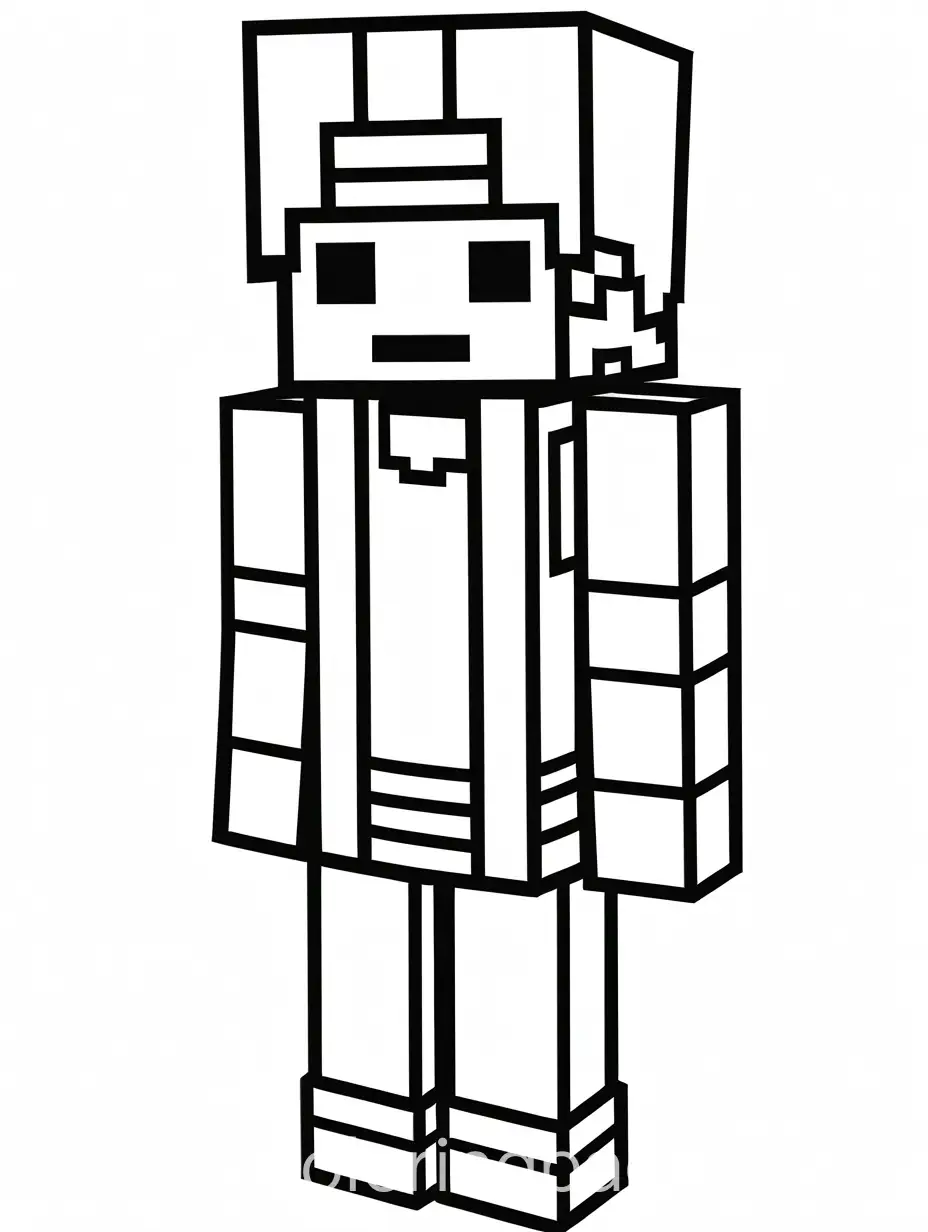 minecraft steve, Coloring Page, black and white, line art, white background, Simplicity, Ample White Space. The background of the coloring page is plain white to make it easy for young children to color within the lines. The outlines of all the subjects are easy to distinguish, making it simple for kids to color without too much difficulty