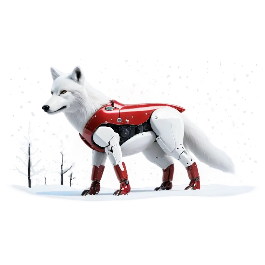 Wolf-in-Red-Robot-on-White-Snow-PNG-Image-for-HighQuality-Visuals