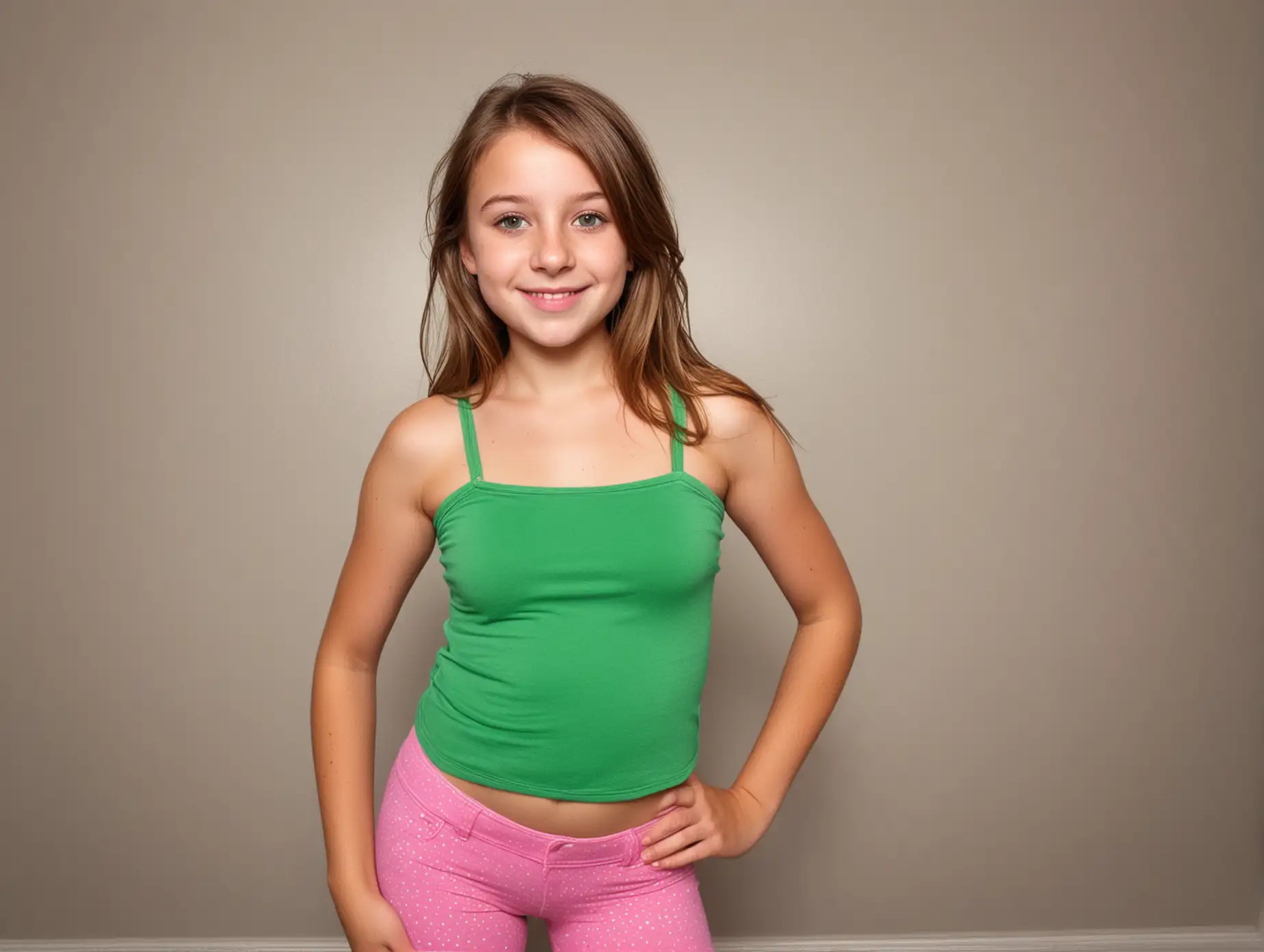 Young-Girl-in-New-Jersey-Taking-Selfie-with-Green-Tube-Top-and-Pink-Leggings