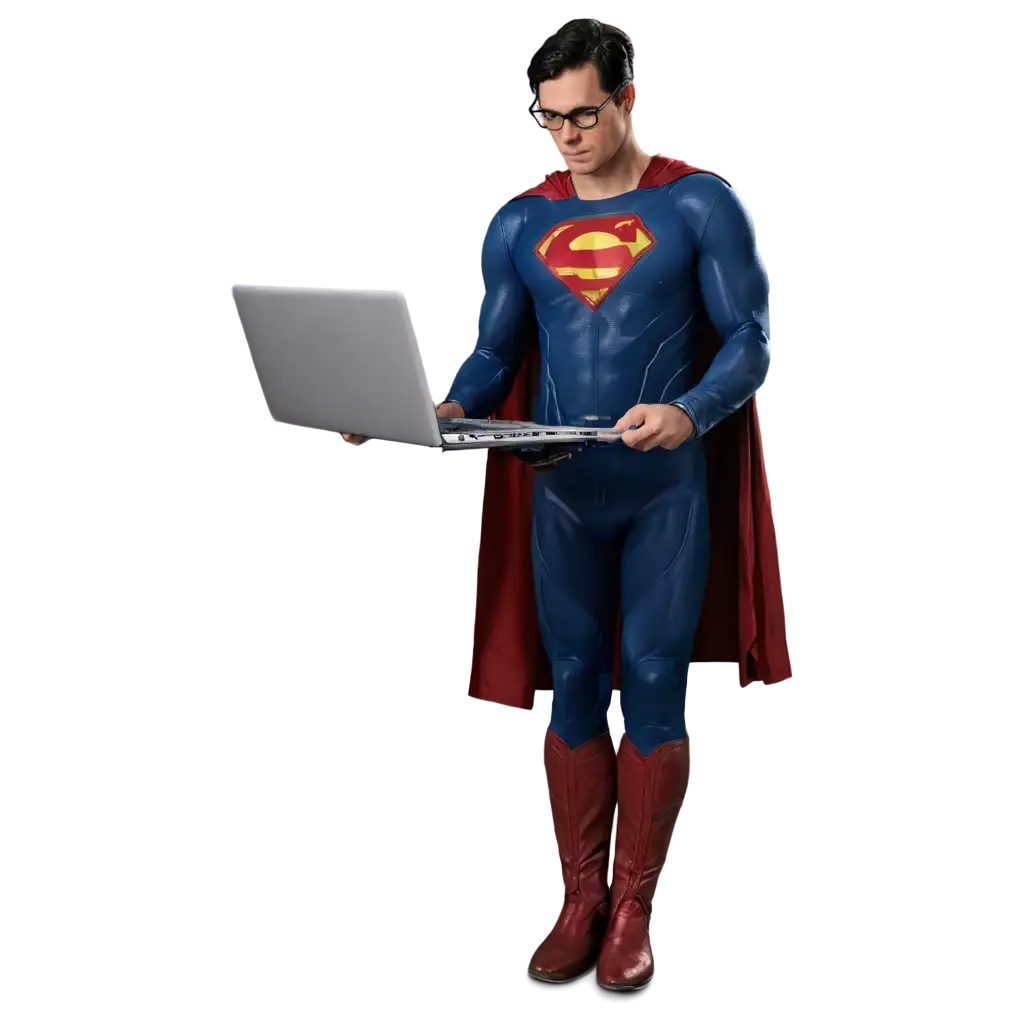 Superman-Using-a-Laptop-PNG-Powerful-and-Modern-Digital-Art-Image-for-Various-Uses