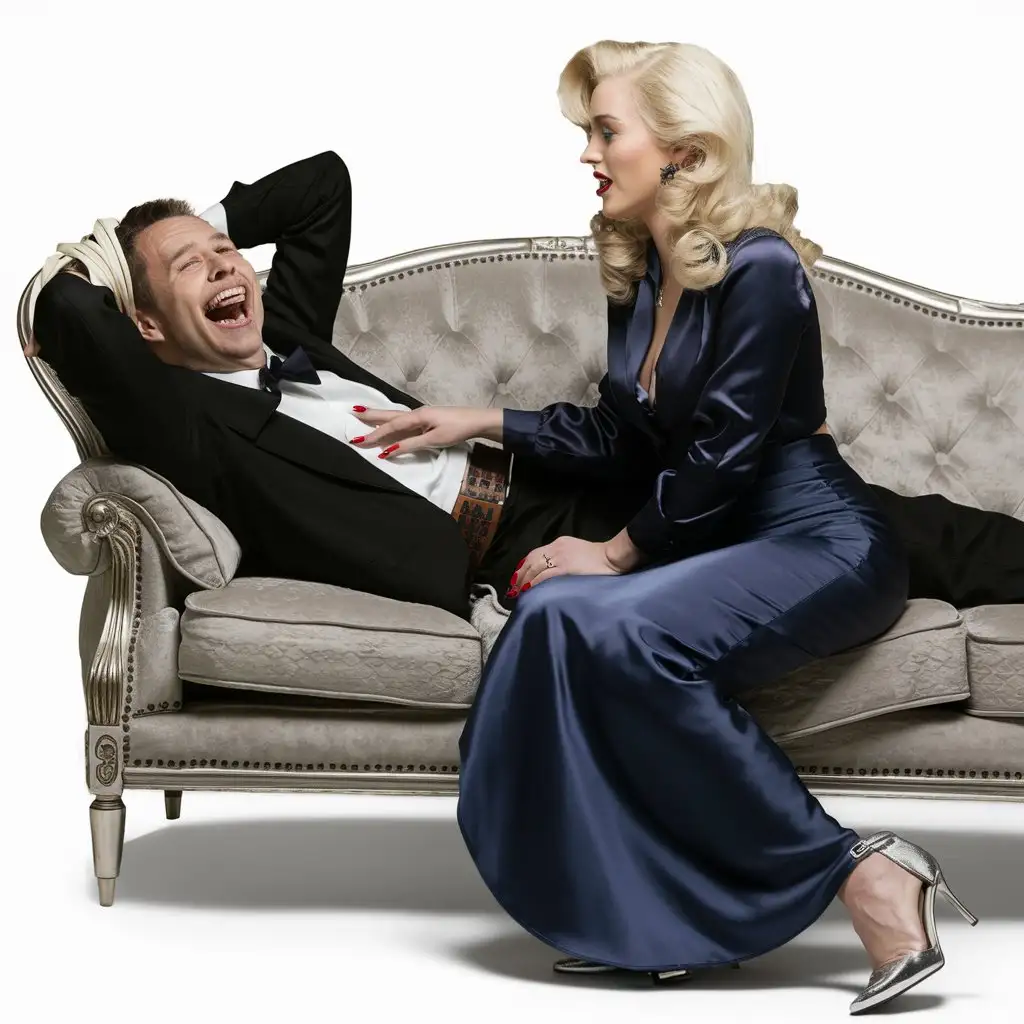 Hysterically-Laughing-Caucasian-Man-and-Beautiful-Blonde-Woman-on-Sofa