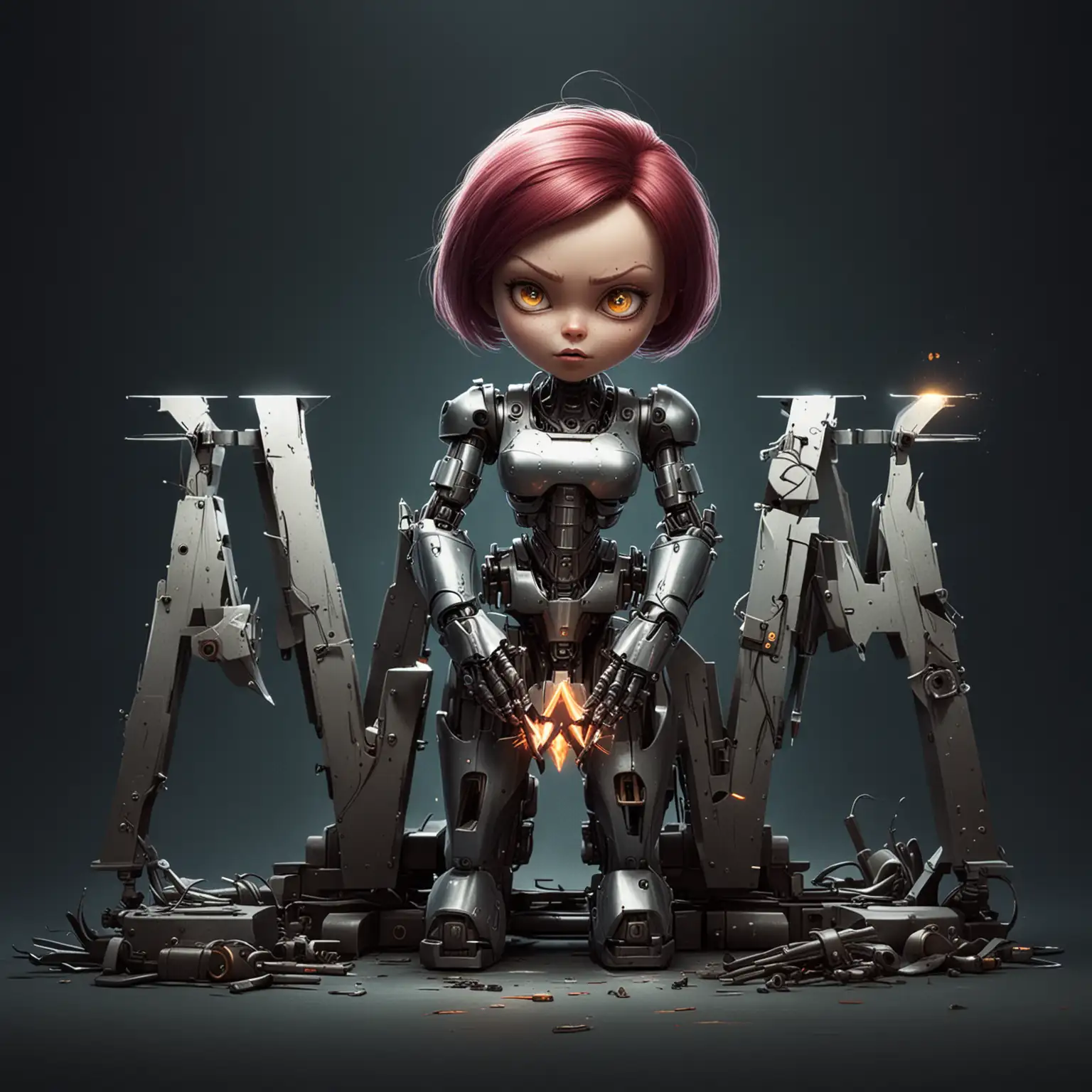 Evil-Princess-Welding-AW-Logo-onto-Robot