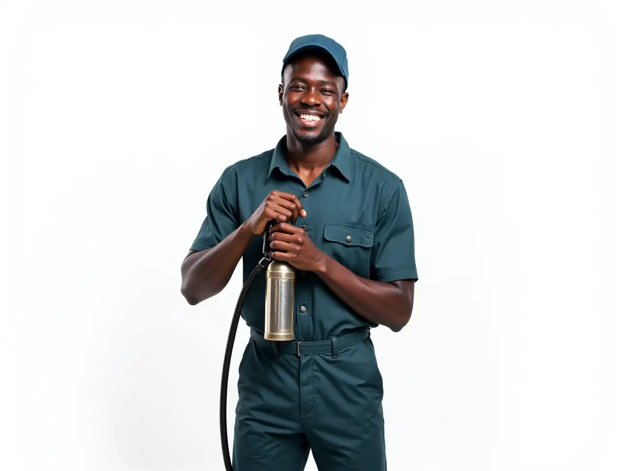 Confident Kenyan Car Wash Attendant with Pressure Pump