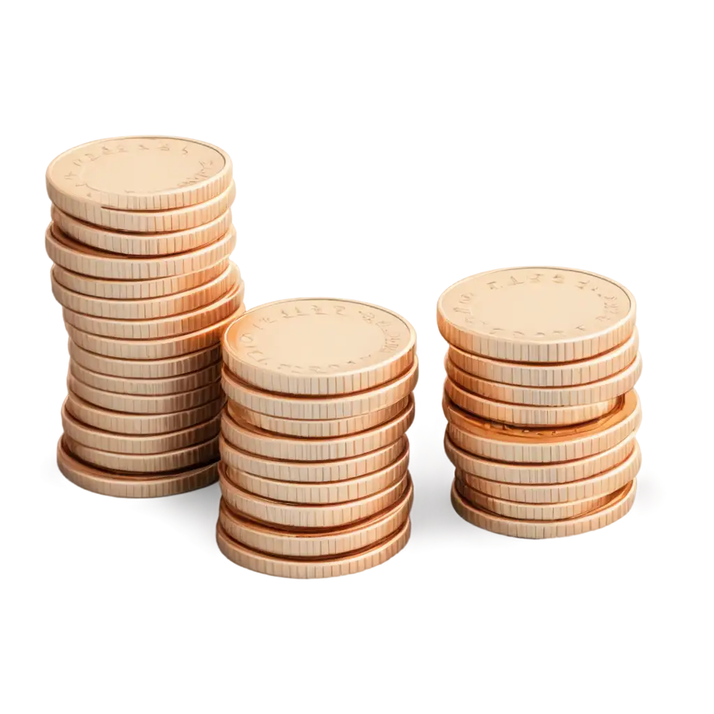 PNG-Image-of-Three-Stacks-of-Coins-with-Varying-Heights-and-a-Leaning-Coin-for-Clear-Visual-Impact