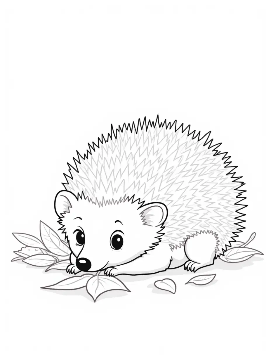Baby-Hedgehog-Playing-in-a-Pile-of-Leaves-Color-Book-Style