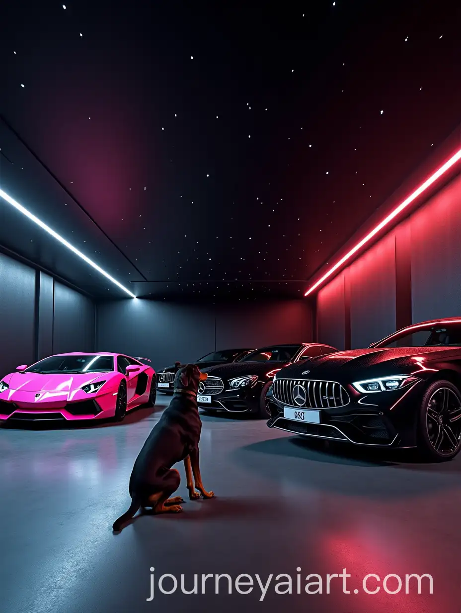 Luxury-Vehicles-in-Modern-Parking-Lot-with-StarAI-Image-Prompt-Expansionry-Ceiling-and-RedBlue-Lighting