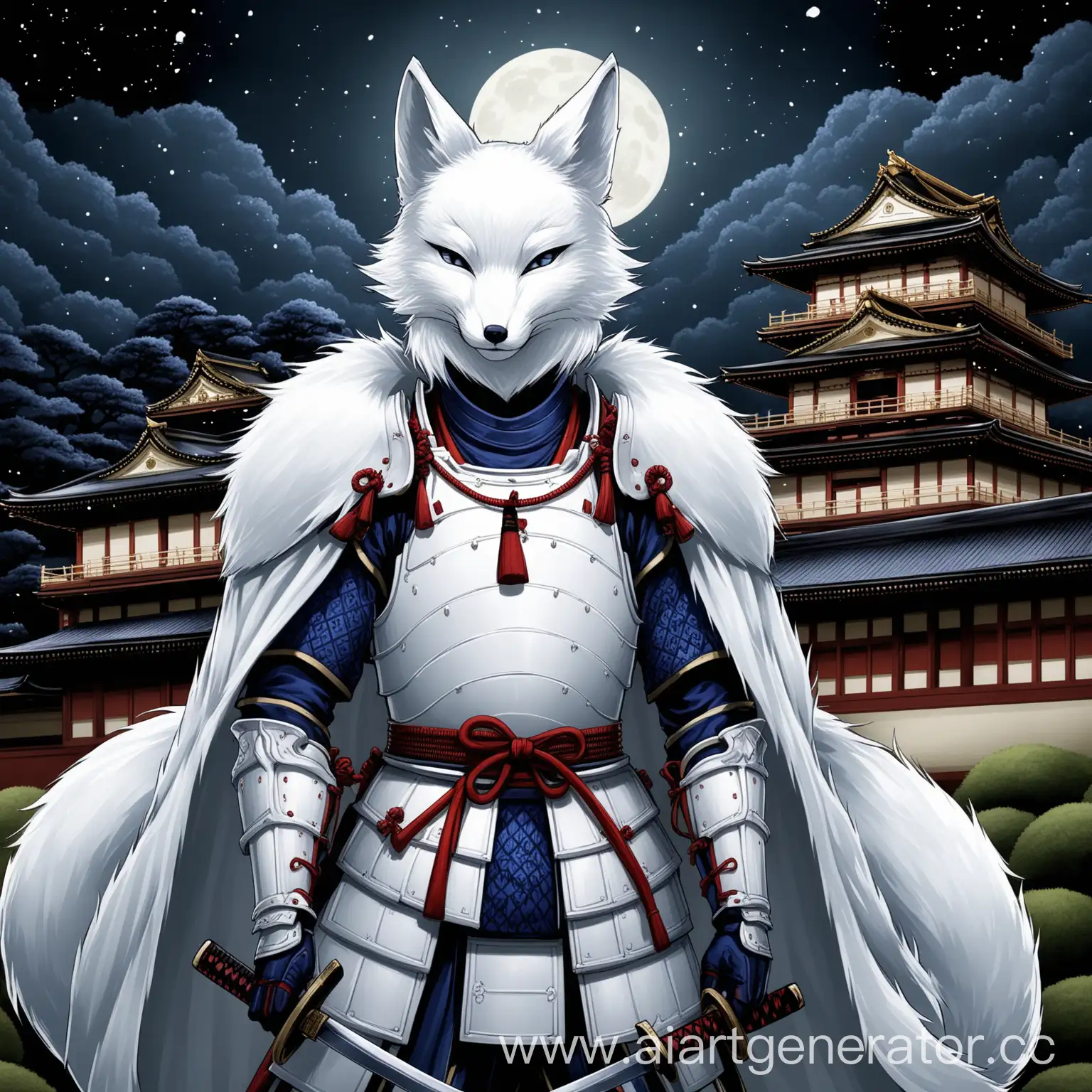 White-Fox-in-Japanese-Palace-with-Samurai-in-White-Armor