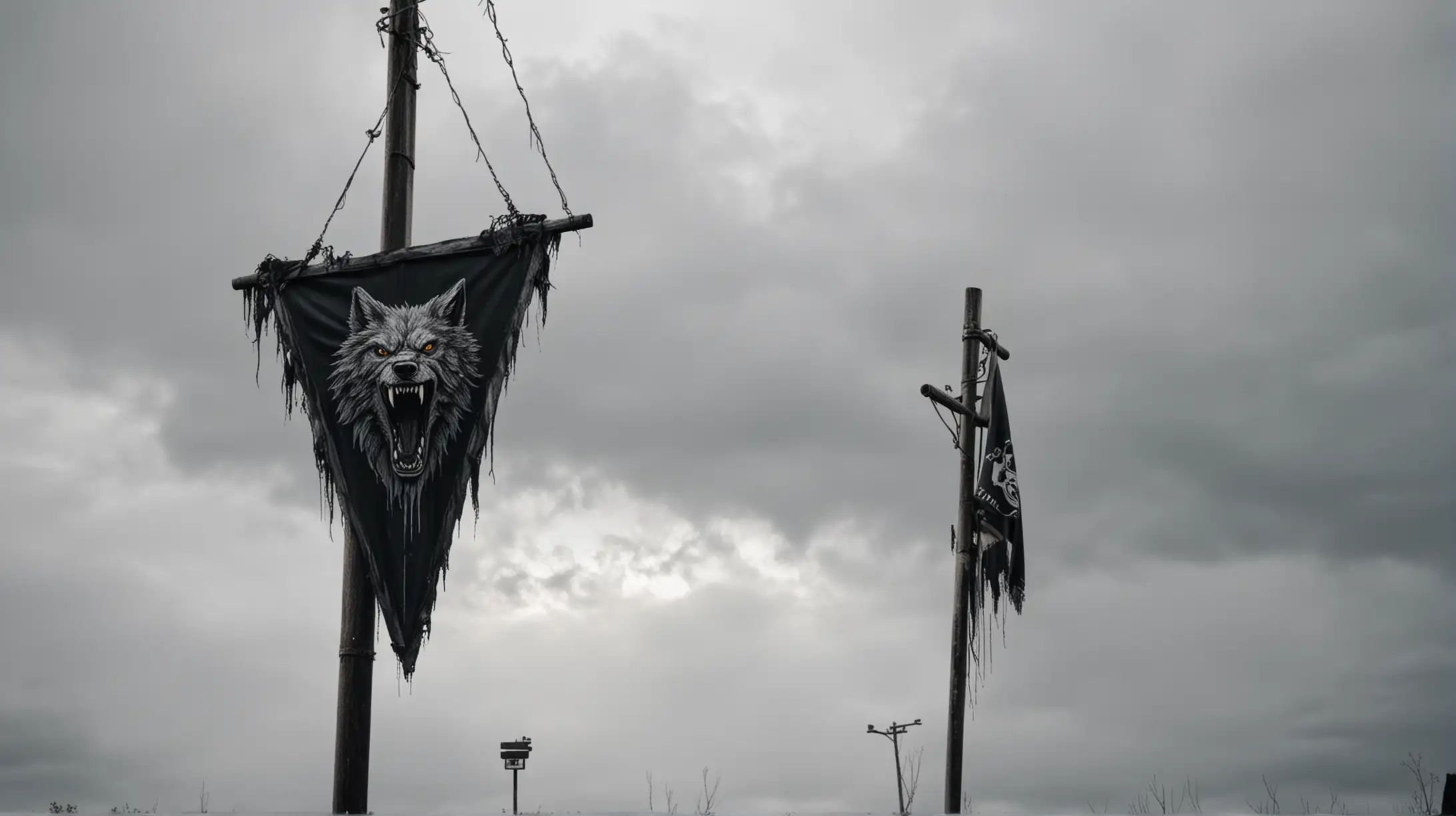 Zombie Wolf Emblem on Dark RaggedTorn Flagpole