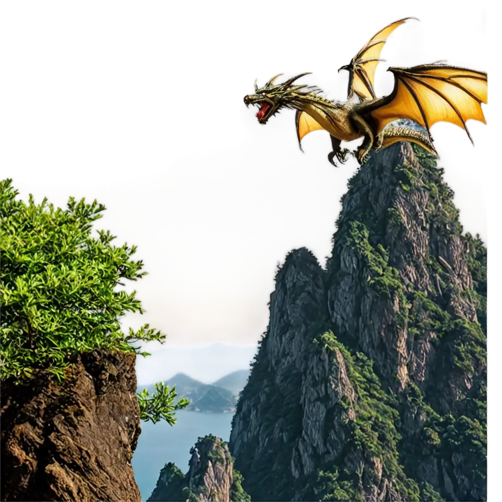 Stunning-PNG-of-Nature-Majestic-Trees-and-Dragons-Above-Mountains-by-the-Sea