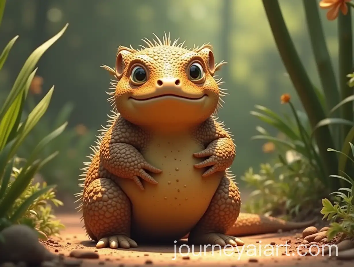 Tuatara-Lizard-and-Hey-Duggee-in-Pixar-Style-with-Native-Plant-Background