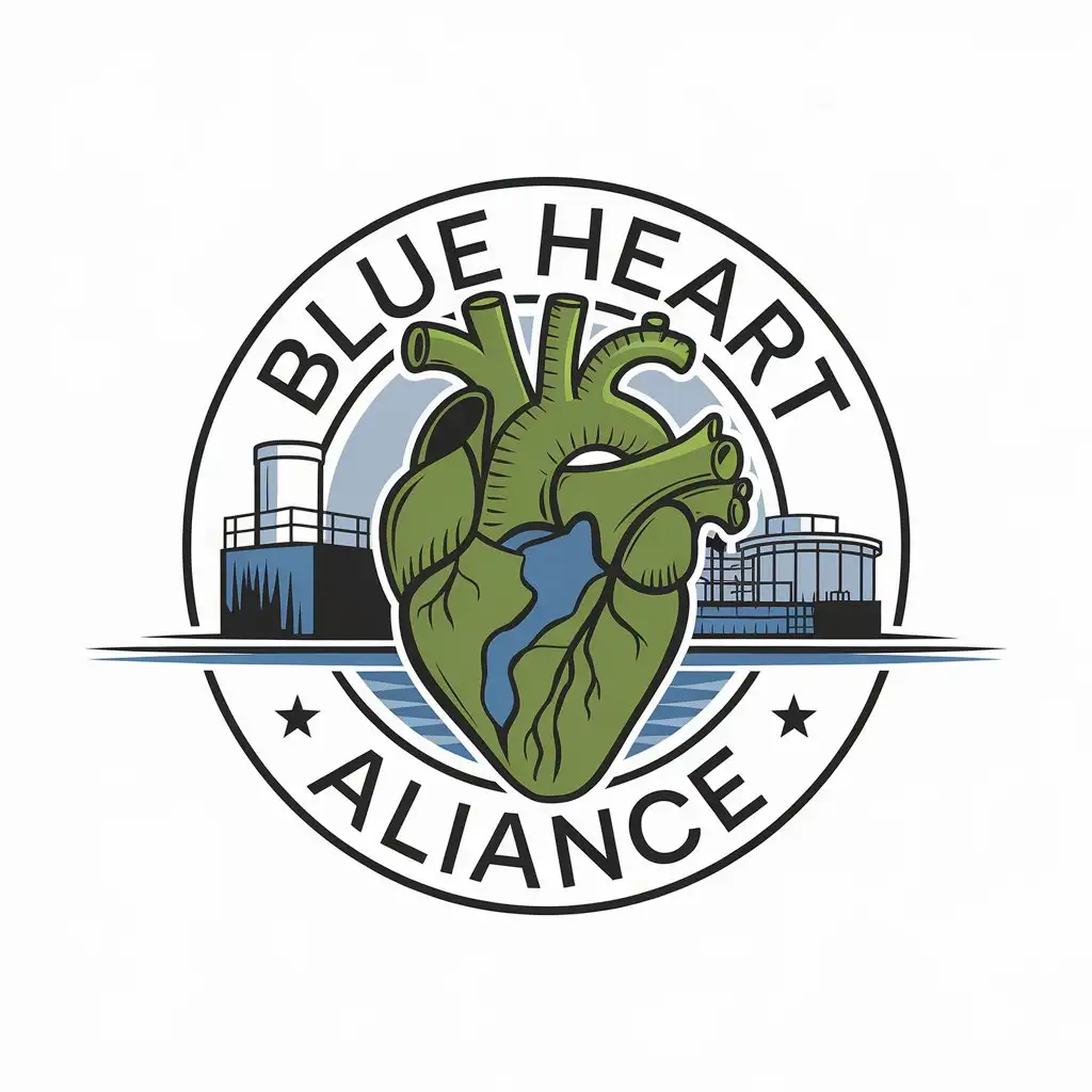 LOGO Design for Blue Heart Alliance Green Sewage Treatment Factory Theme with Moderate Style and Clear Background