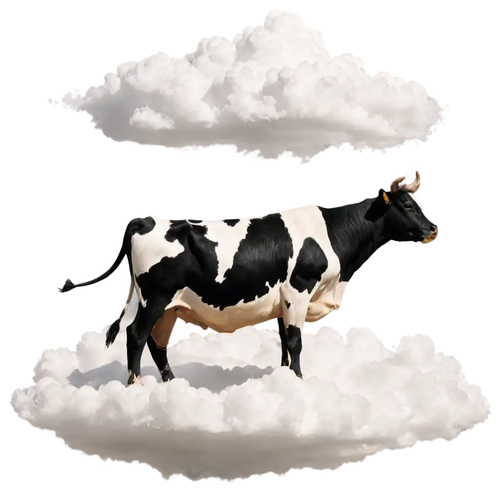 Cow-Stands-on-a-Cloud-PNG-Image-Perfect-for-HighQuality-Visuals-and-Clear-Backgrounds