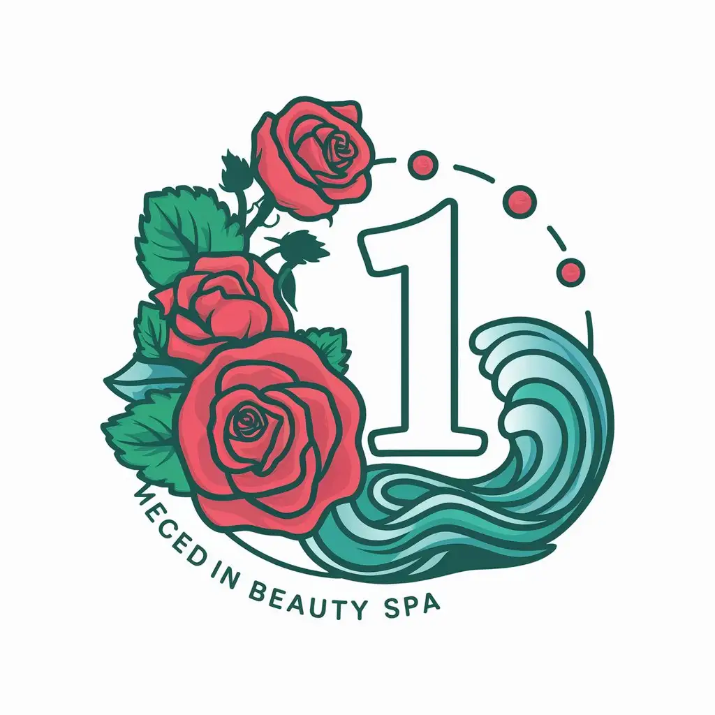 a vector logo design,with the text "1", main symbol:roses, waves, cat,complex,be used in Beauty Spa industry,clear background