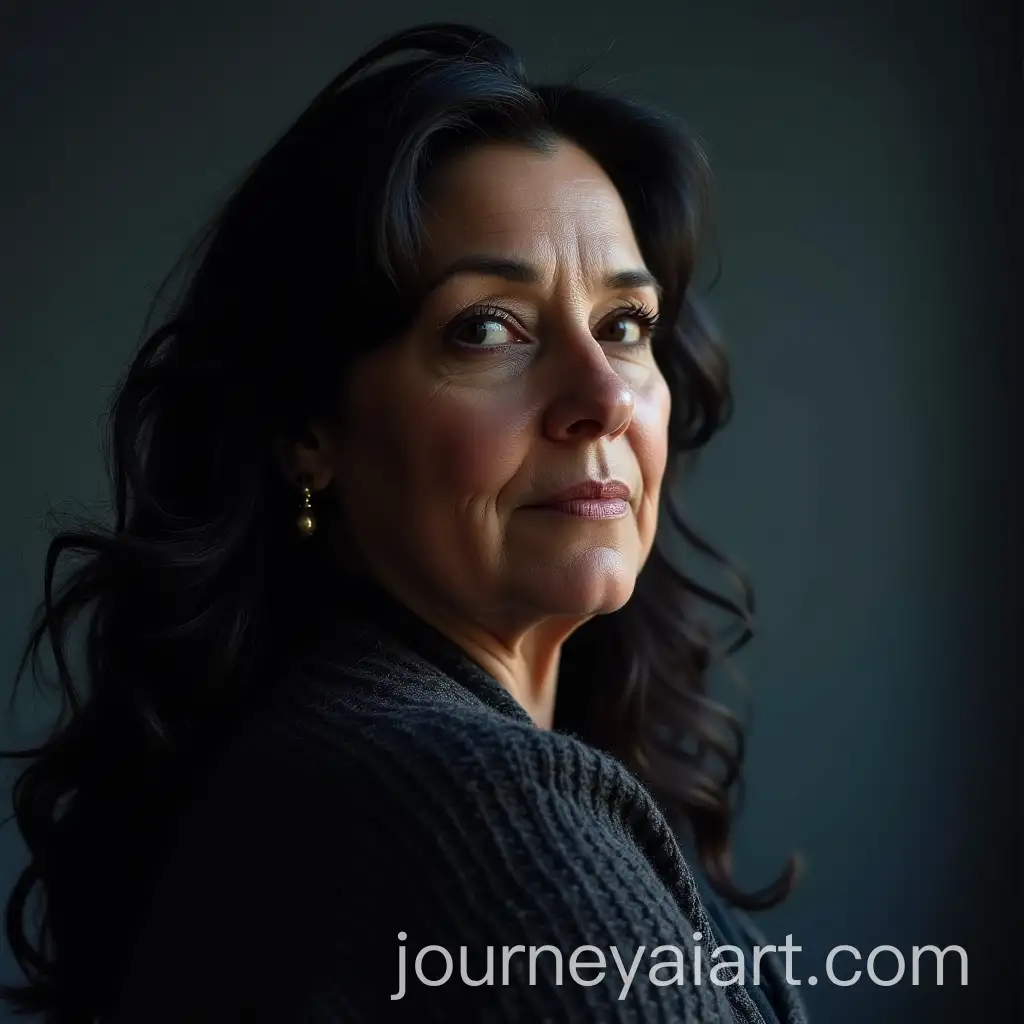 Plump-Woman-with-Black-Long-Hair-Stargazing-at-Night