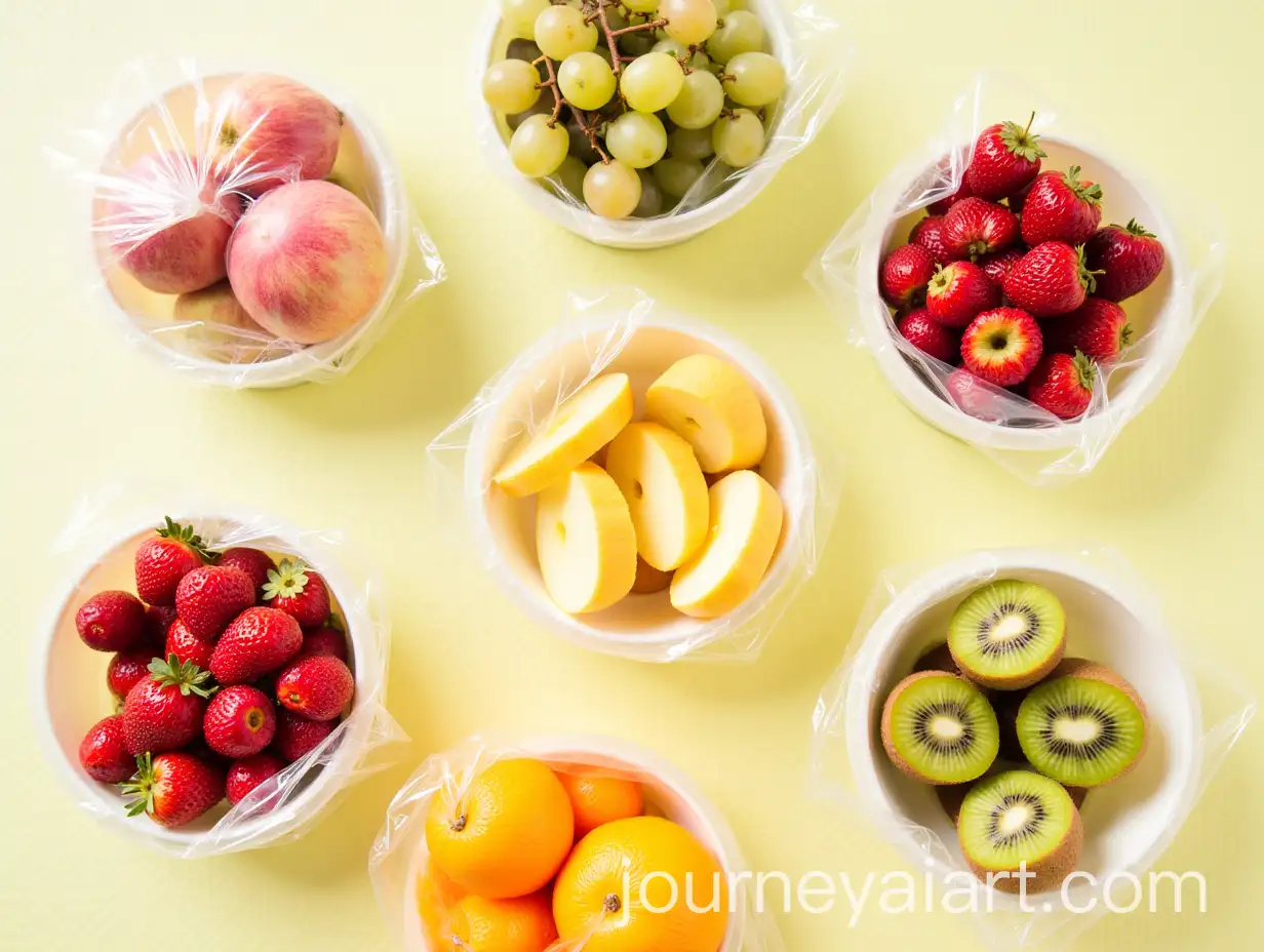 Fresh-Fruit-Containers-Wrapped-in-Cling-Film-on-Pastel-Surface