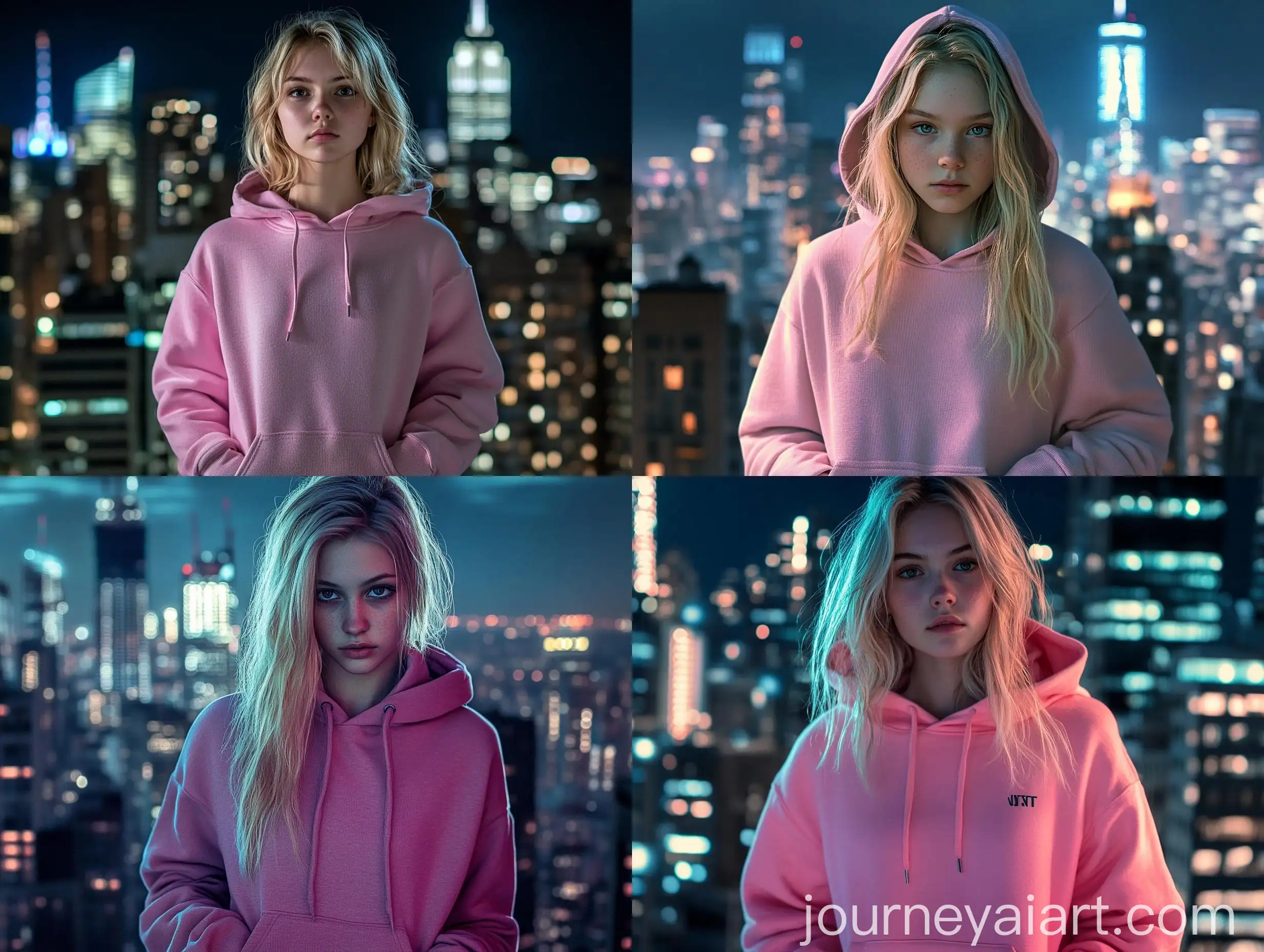 Young-Russian-Blonde-Girl-in-Oversized-Pink-Hoodie-at-Night-Manhattan-Skyline