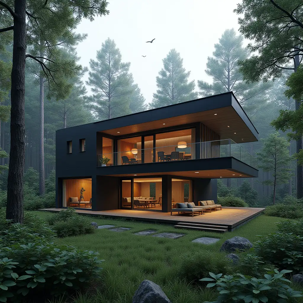 Modern-Style-House-Surrounded-by-Lush-Forest-in-HighQuality-Realistic-Photography