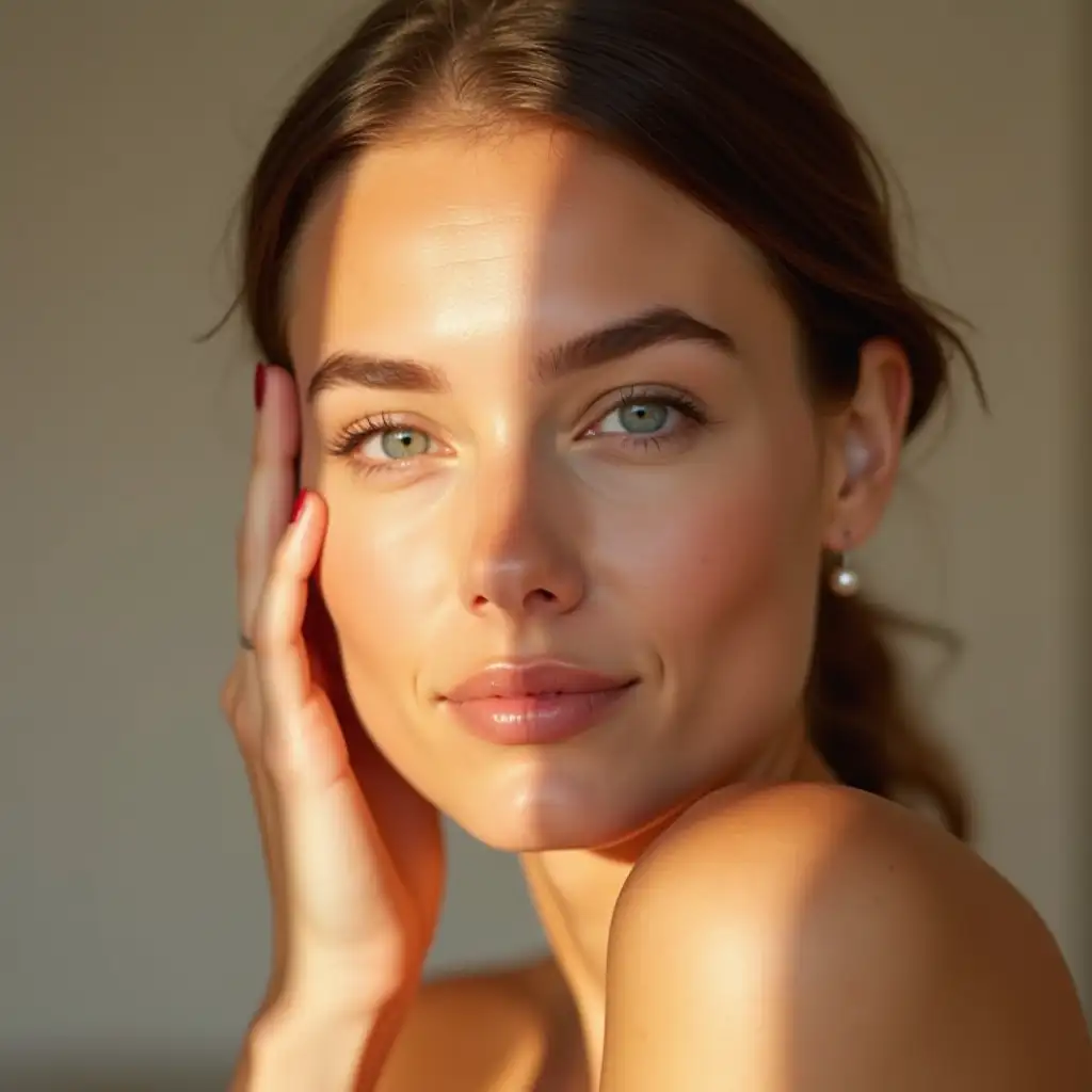 A image for skin care a woman without makeup with well lit up skin