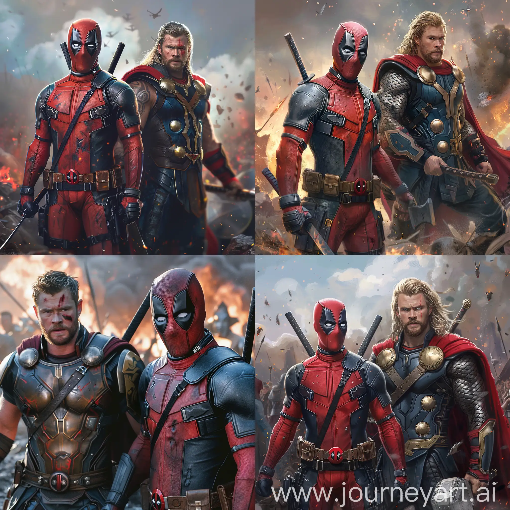 Deadpool-and-Thor-Stand-Together-on-Battlefield