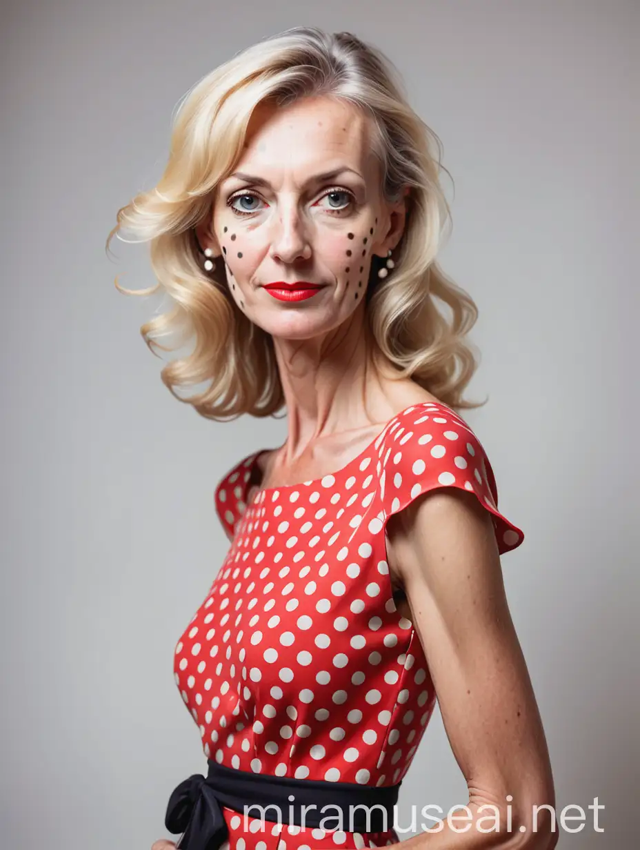 Mature Blonde Woman in Polka Dot Dress