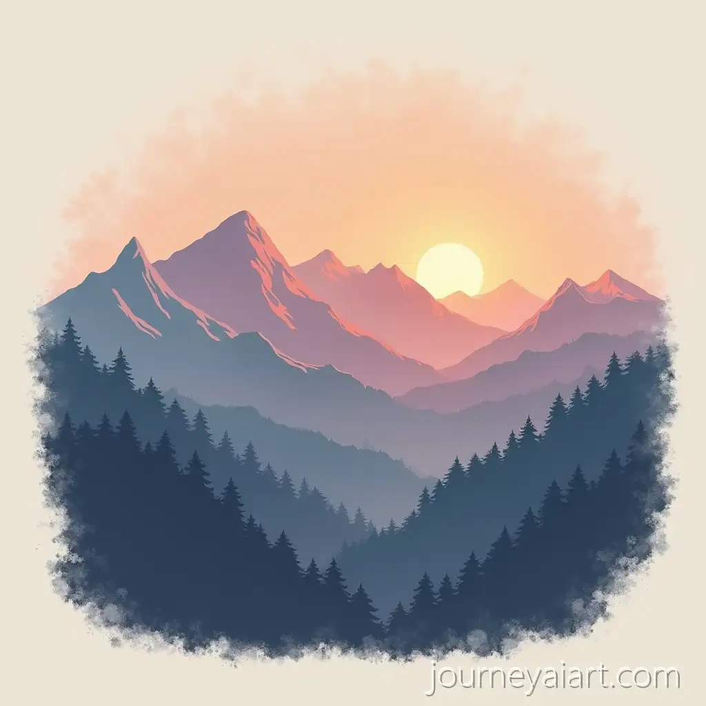 Majestic-Mountain-Range-atMountain-range-sunrise-design-Sunrise-TShirt-Design-in-Soft-Muted-Colors