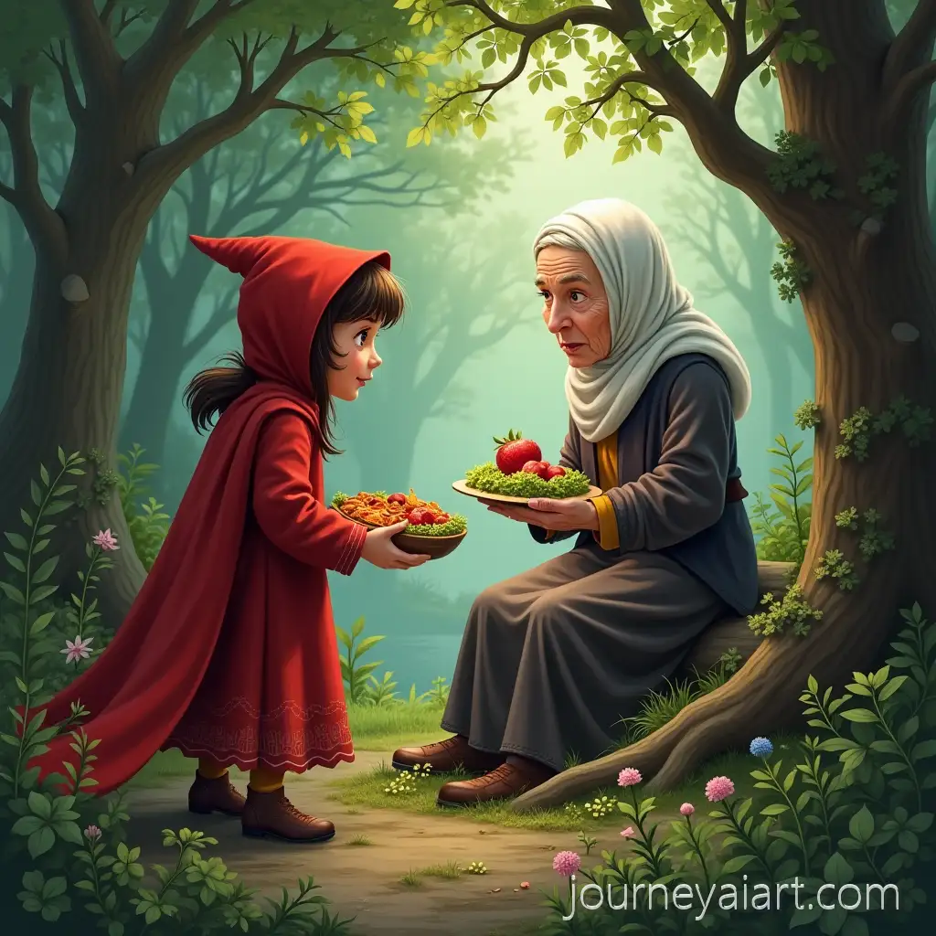 Little-Red-Riding-Hood-Delivering-Food-to-Her-Sick-Grandmother-in-a-Magical-Enchanted-Forest