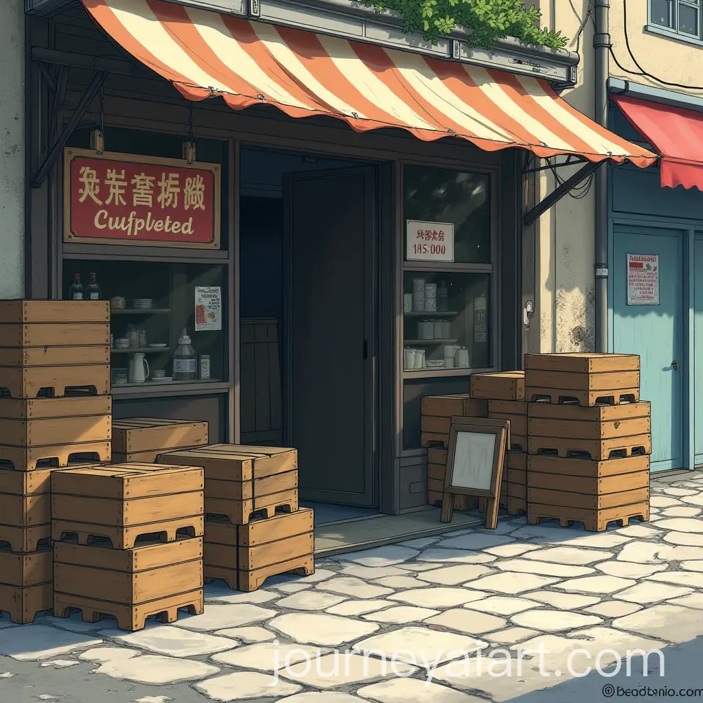 Abandoned-Market-Stall-with-Stacked-Wooden-Crates-and-Weathered-Sign-in-Anime-Style