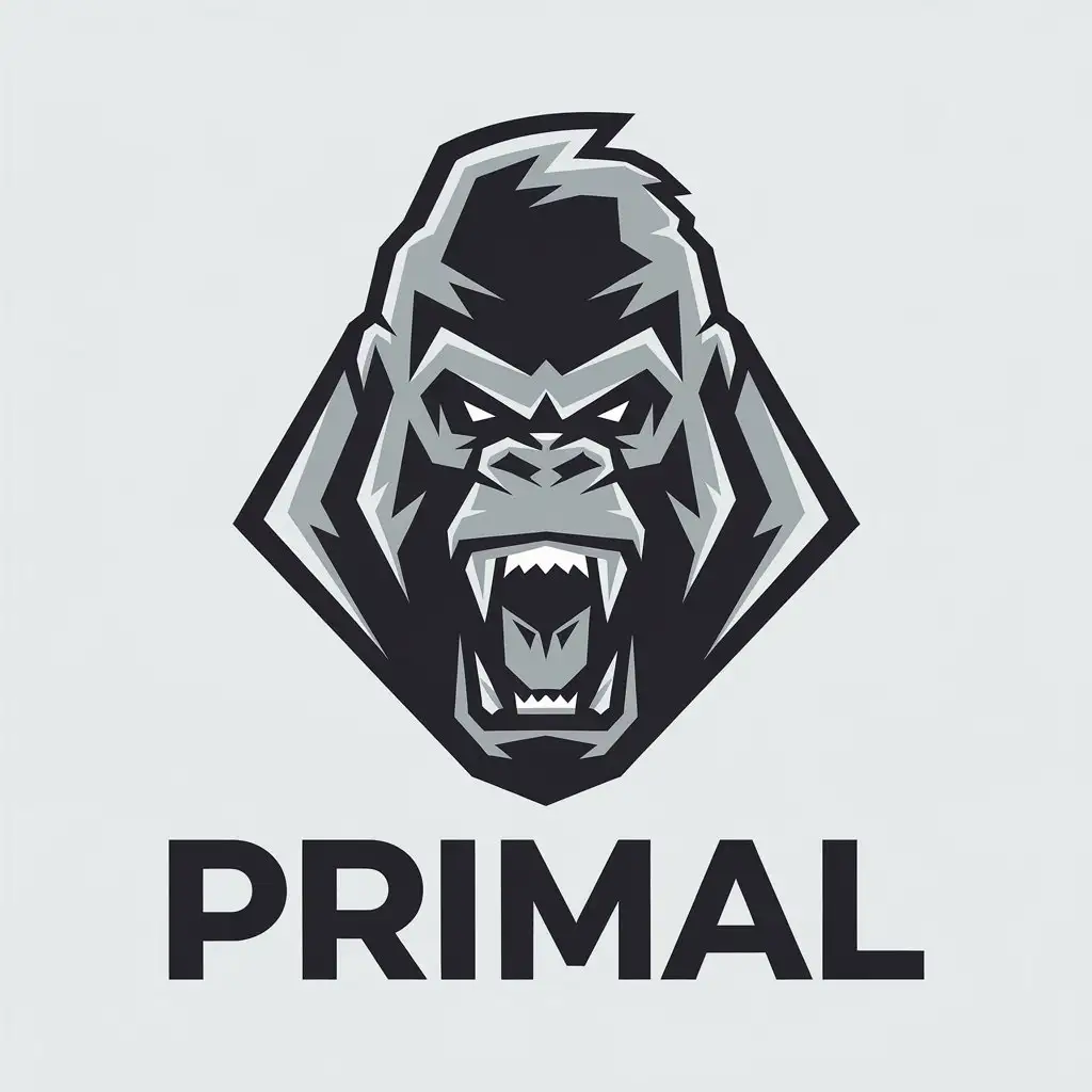 LOGO Design for Primal Minimalistic Roaring Gorilla Head with Clear Background