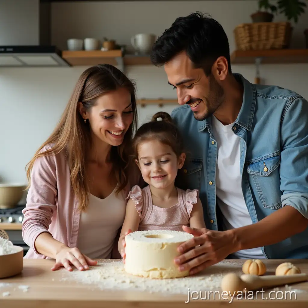Family-of-Three-Baking-Together-Mother-Father-and-Daughter-in-Cozy-Kitchen-Setting