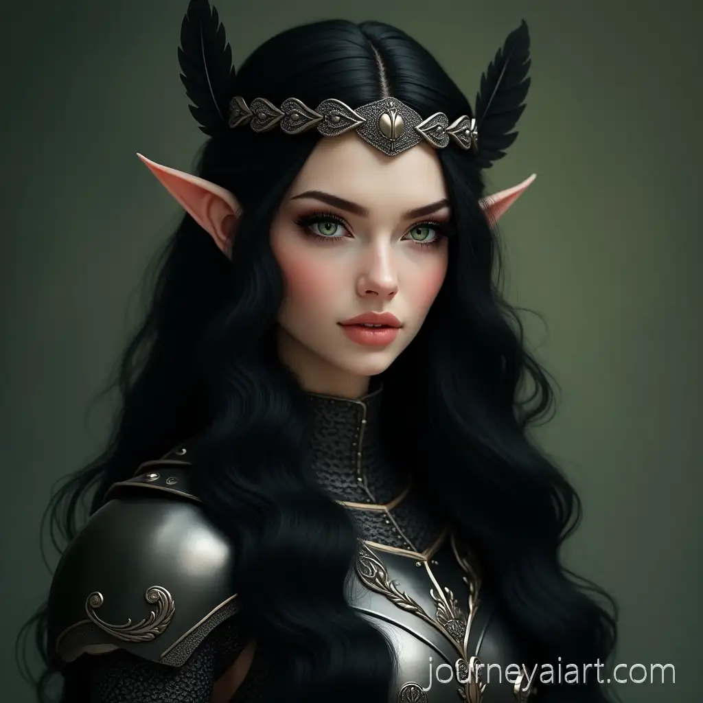 Elven-Warrior-Woman-with-Ethereal-Beauty-and-SilverFeathered-BraElven-woman-in-armorided-Crown