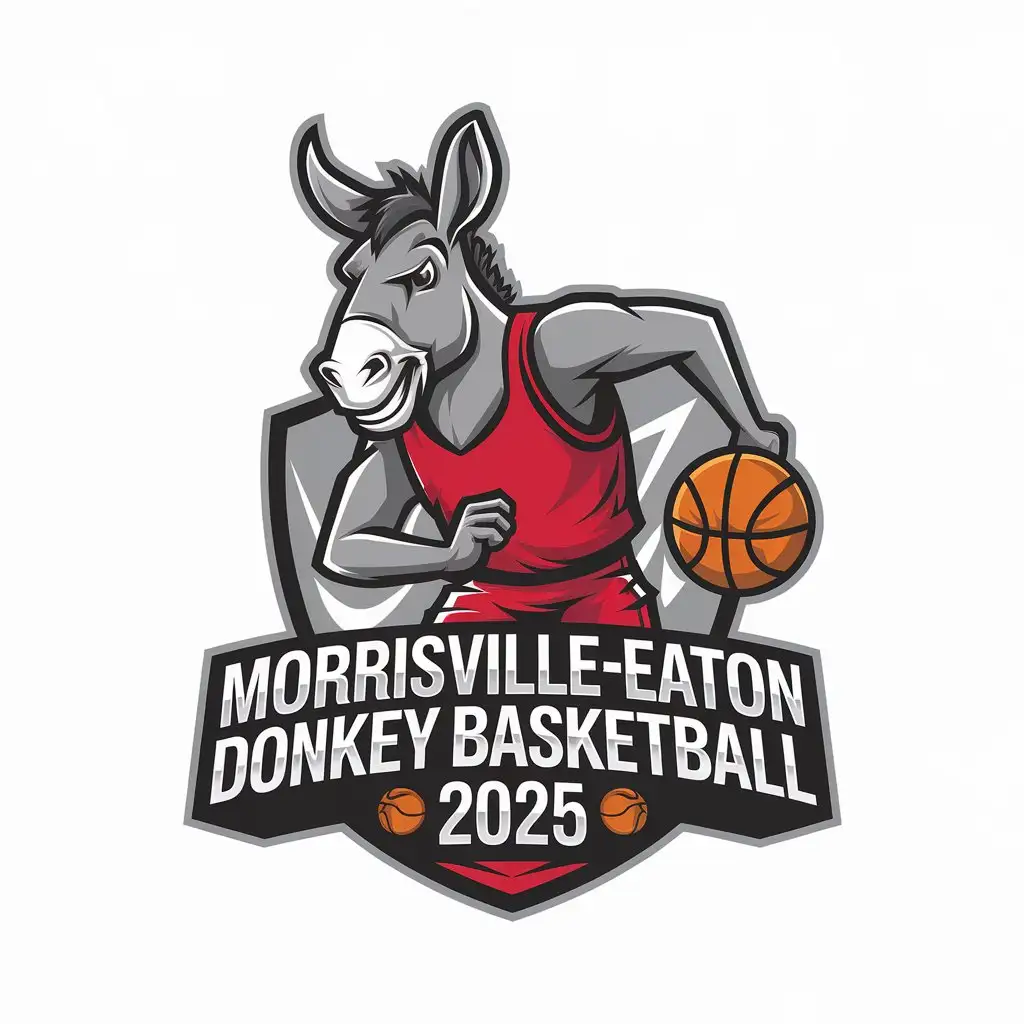 LOGO Design for MorrisvilleEaton Donkey Basketball 2025 Red Jersey Donkey with Basketball Theme