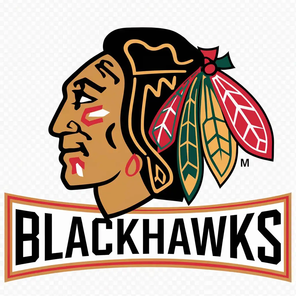 LOGO Design For Chicago BlackHawks Native American Featherthemed Text on  Clear Background | AI Logo Maker, image size:1024x1024