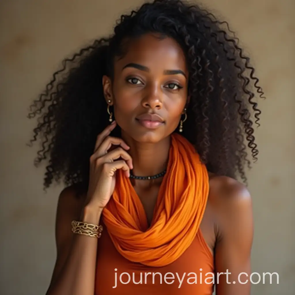 Realistic-Portrait-of-a-Beautiful-Eritrean-Woman-with-Curly-Hair-and-Orange-Scarf