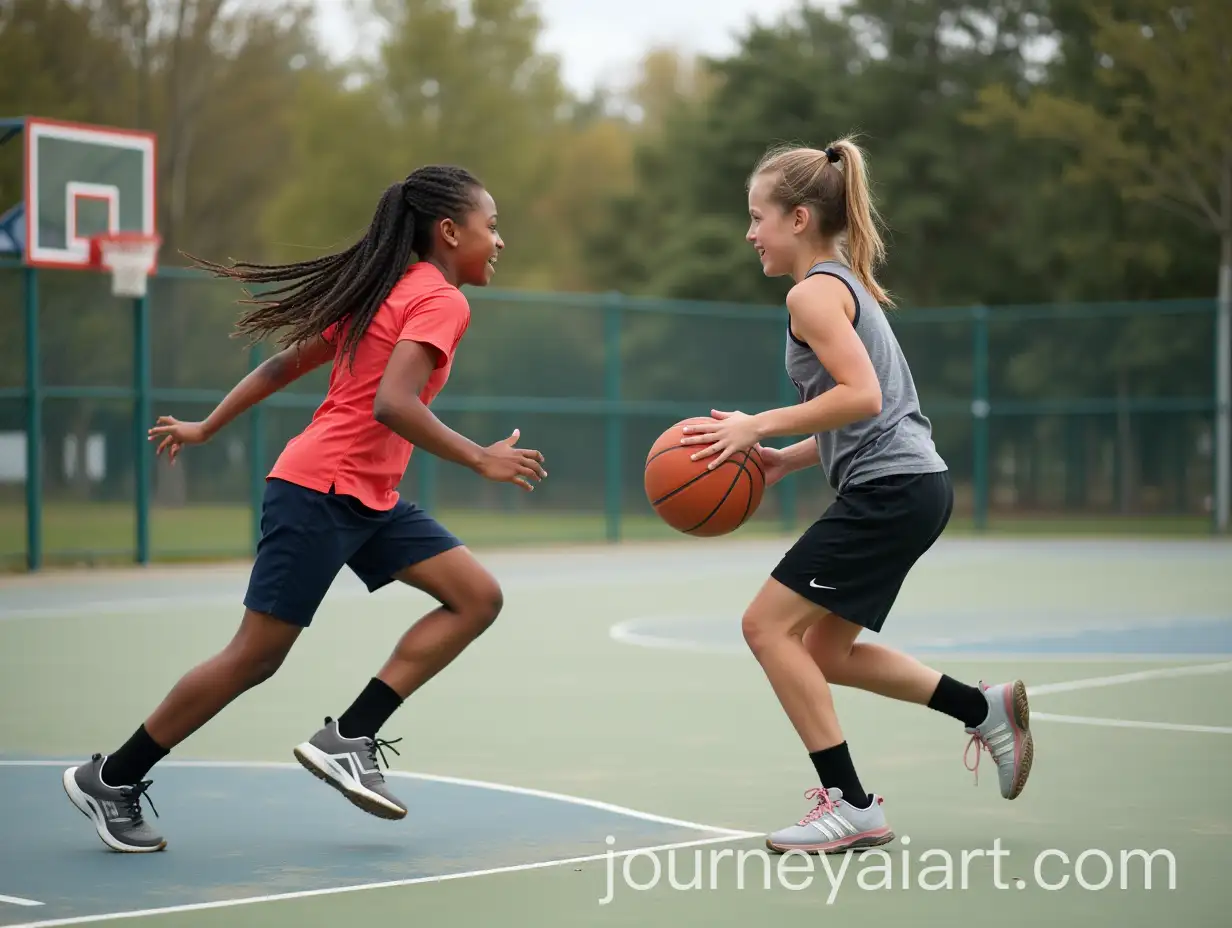 OneonOne-Basketball-Game-Between-Two-Girls-of-Ethnic-Diversity