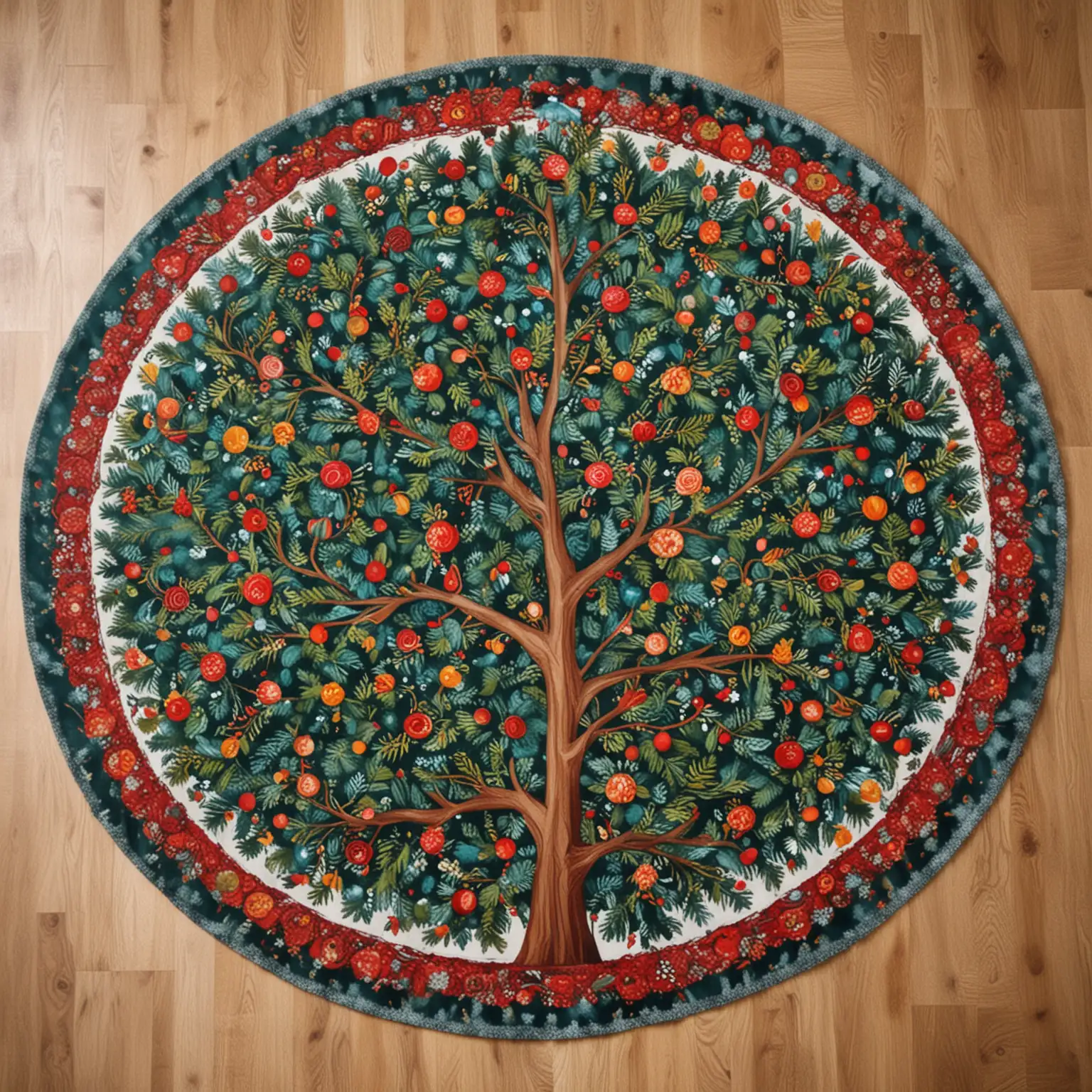 Circular Design Tree Skirt Flat Lay with Beautiful Repeating Pattern