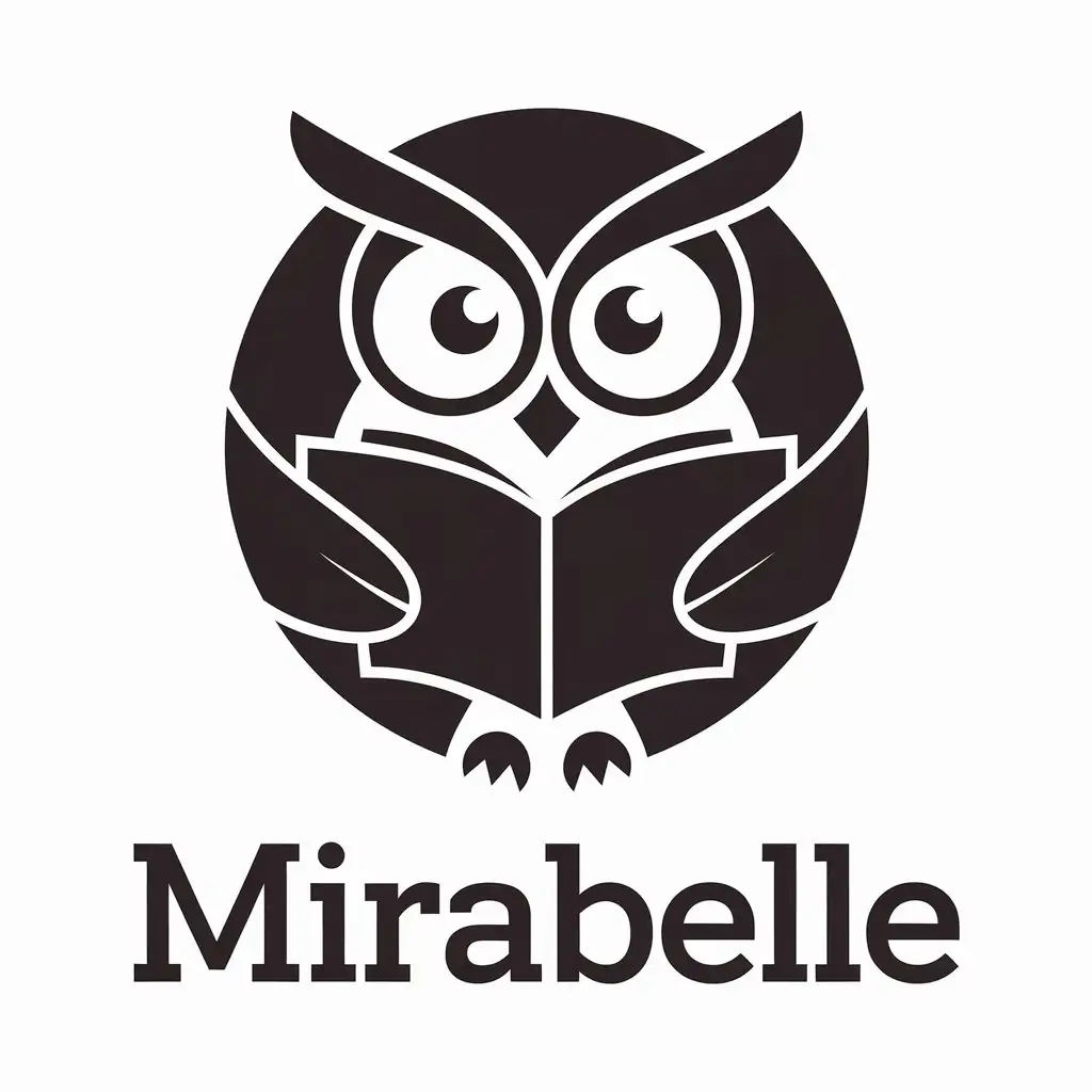 a vector logo design,with the text "Mirabelle", main symbol:Owl and book,Moderate,be used in Education industry,clear background